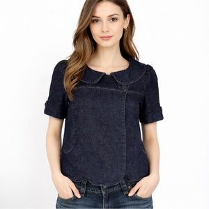 Freedom of Choice by Anthropologie Denim Jacket Peter Pan Collar XS EUC